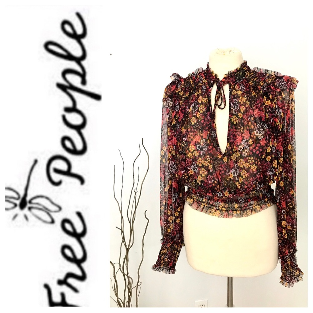 Free People Floral Blouse - Black and Red